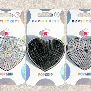 Rhinestone Heart Popsocket - Rhinestone Pop Grip / Diamond Heart Phone / Black Heart / Silver Heart / Iridescent Heart / Bling Heart Popgrip
