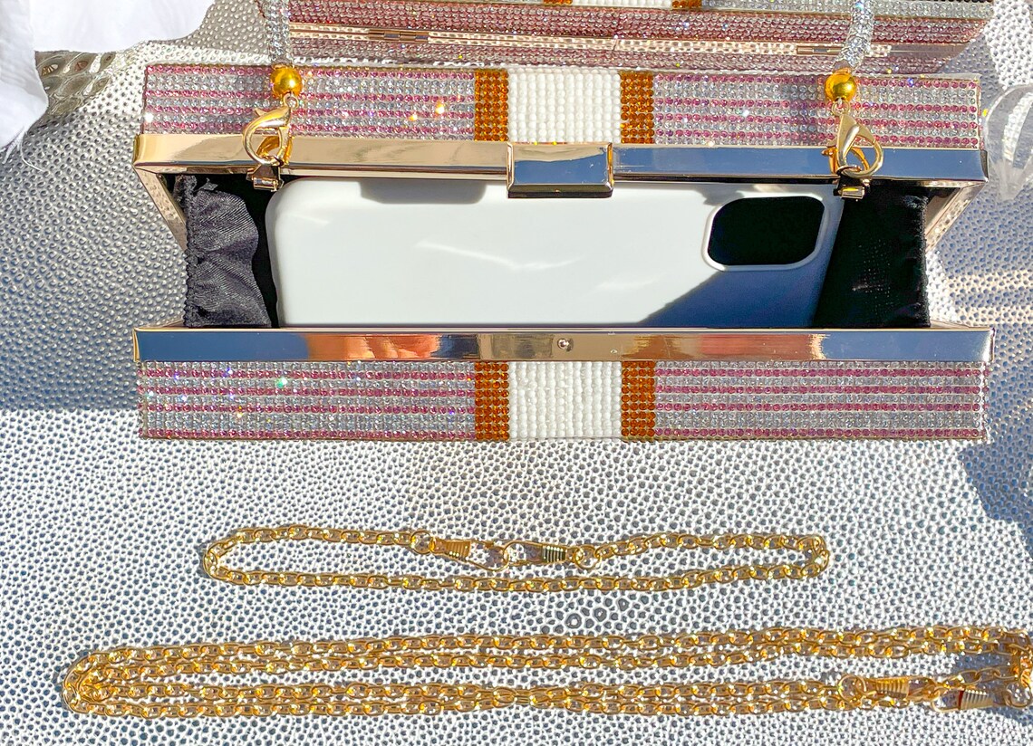 Luxury Evening Bag Pink Rhinestone Money Bag Clutch with 3 Etsy