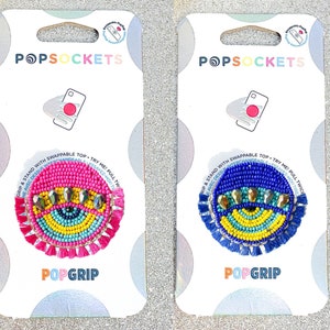Roze of blauwe franje boze oog popsocket - met kralen versierde popsocket / strass popsocket / roze boze oog / blauwe boze oog telefoon / strass boze oog