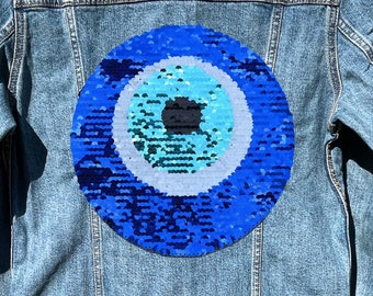 Pailletten Evil Eye Jeansjacke Custom Jeansjacke Gold Evil Eye