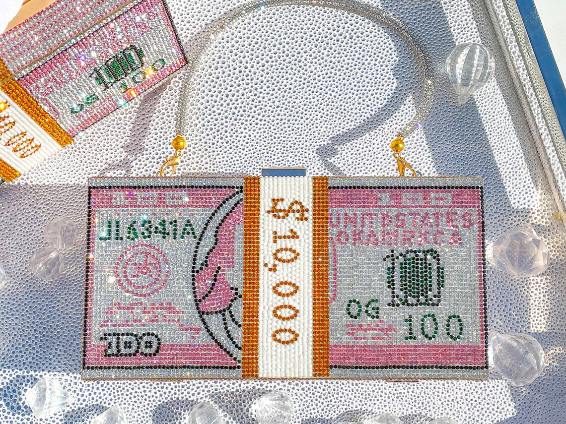 Luxury Evening Bag Pink Rhinestone Money Bag Clutch with 3 Etsy