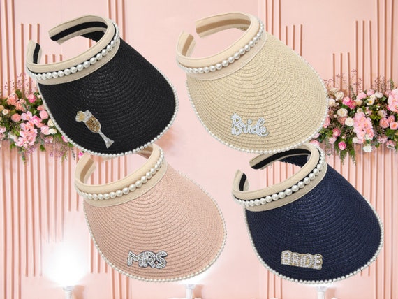 Buy Pearl Trim Bride Sun Visor -beaded Bridal Visor  display picture 1