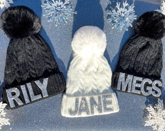 Custom Rhinestone Monogram Beanie - Ski Beanie / Fur Beanie / Knit Beanie /  Name Beanie /  Bling Initial Beanie / Winter Hat / Monogram Hat