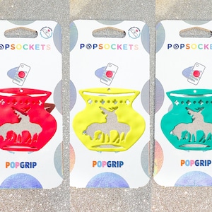 Popsockets de rodeio coral neon, amarelo e turquesa - Popsocket coral / Popsocket amarelo / Popsocket turquesa / Popgrip de equitação em touro / Western