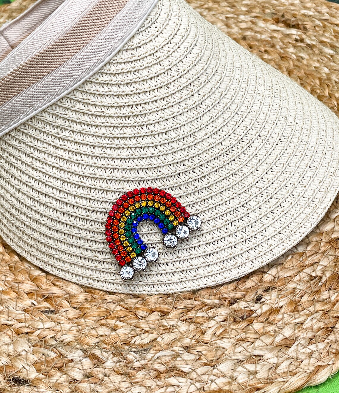 Rhinestone Rainbow Visor Visors Available in Tan and Black Etsy