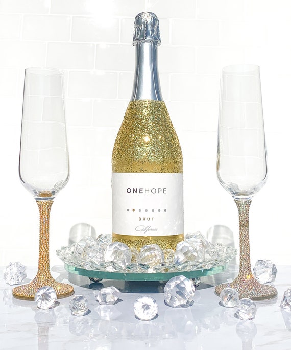 Silver and Gold Rhinestone Champagne Glasses - Glam 