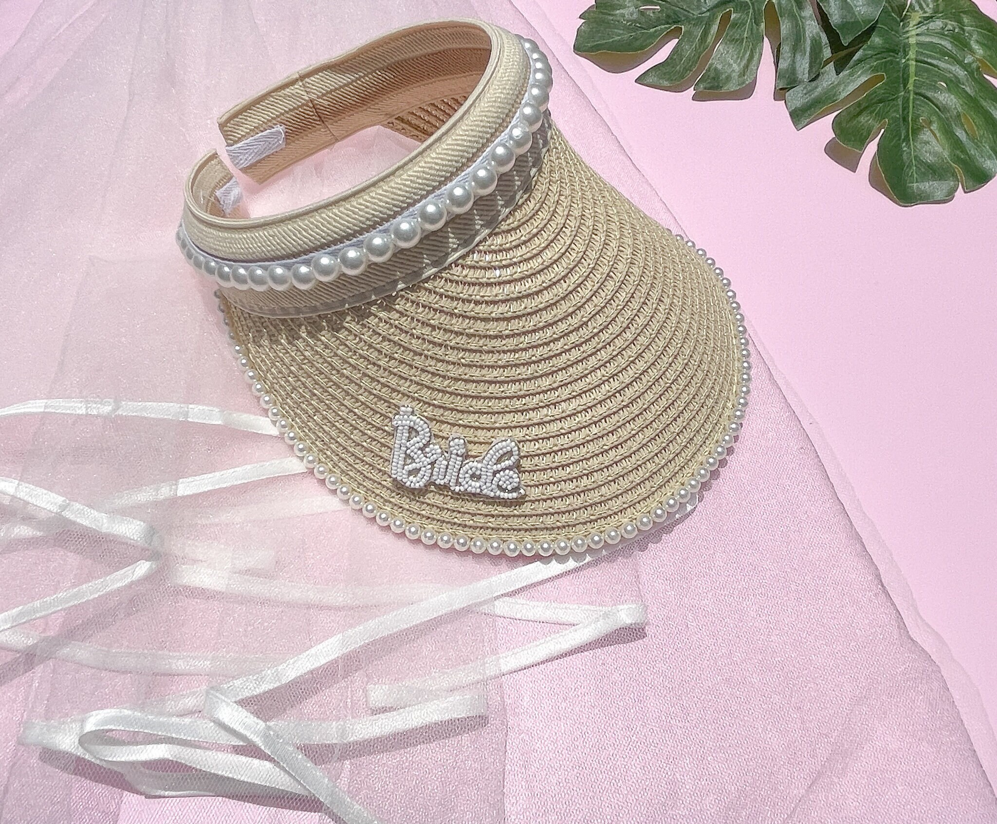 Pearl Trim Bride Sun Visor -beaded Bridal Visor 