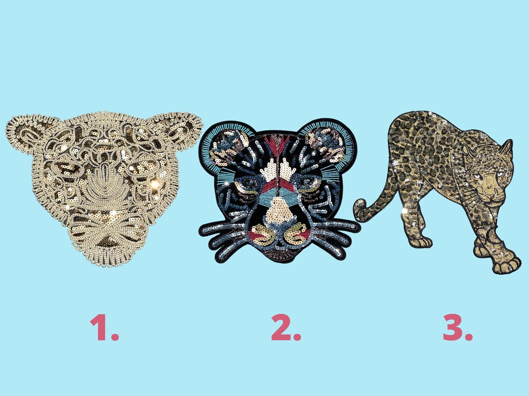 Sequin Leopard Jaguar Patch Gold Leopard Patch / Black Leopard Patch
