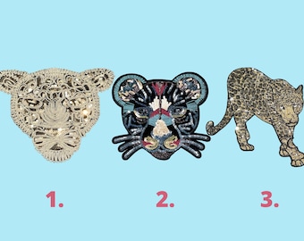 Parche de leopardo y jaguar con lentejuelas: parche de leopardo dorado, parche de leopardo negro, parche de animal de safari, parche de jaguar con lentejuelas doradas, parche de jaguar negro