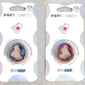 Skimrande sjöjungfrulila eller safirblå geode-popsocket - Druzy popsocket / agat-popsocket / kristall-popsocket / ädelstens-popsocket