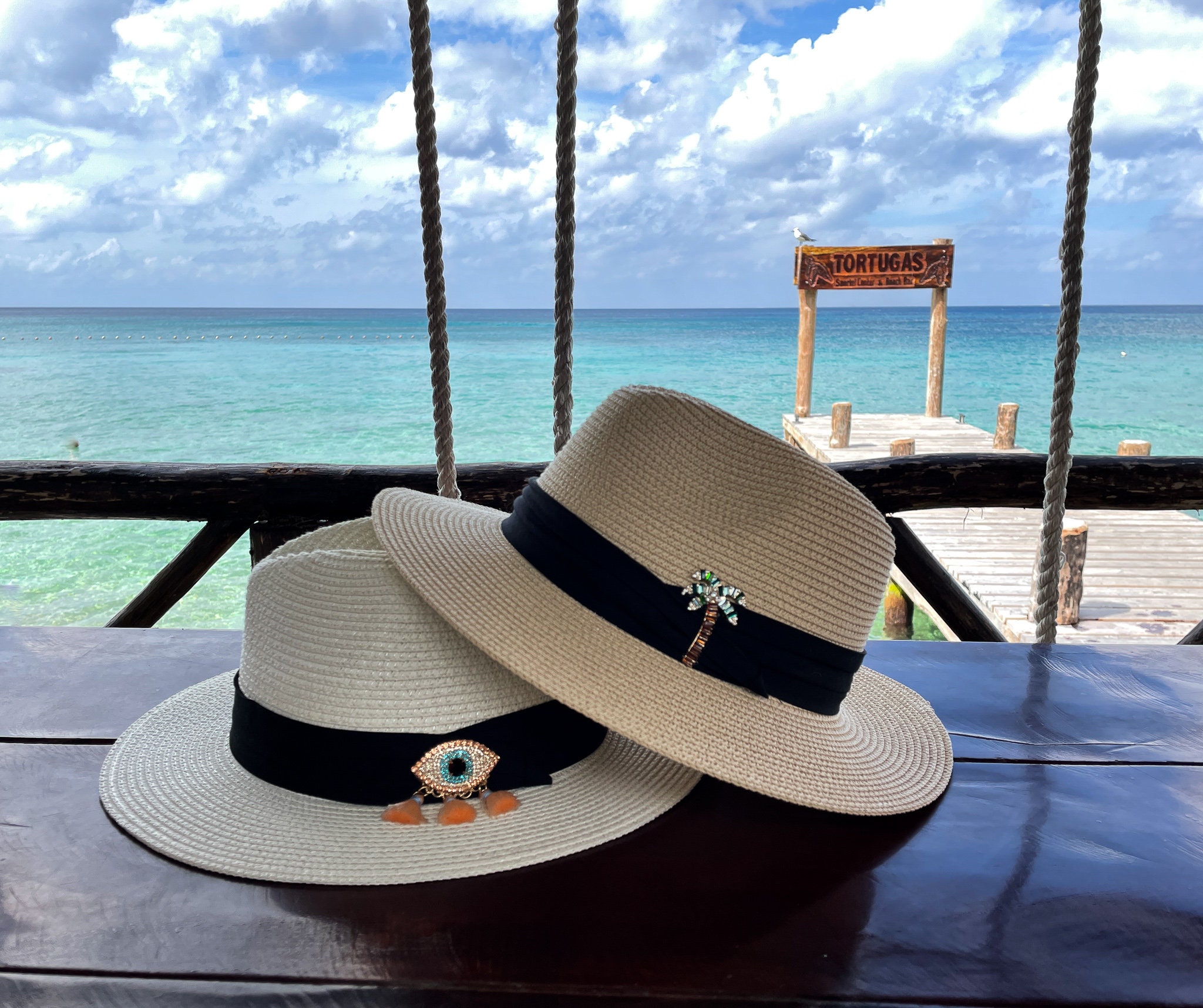Evil Eye Panama Hat - Custom Hat / Panama Sun Hat / Bling  display picture 1