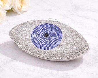 Pochette con occhio di Allah tempestato di strass - Borsa da sera di lusso / Borsa con occhio di Allah in cristallo / Borsa con occhio di Allah argentato / Borsa con occhio di Allah blu / Pochette con occhio di Allah scintillante