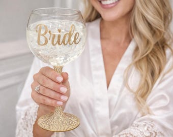 Custom Bride Rhinestone Wine Glass - Custom Wine Glass / Bride Wine Glass / Gold Wine Glass / Silver Wine Glass / Bling Wine Glass / Diamond