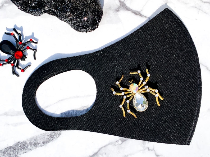 Gold Spider with Crystal Rhinestones Halloween Fashion Face Mask andor Pop Grip