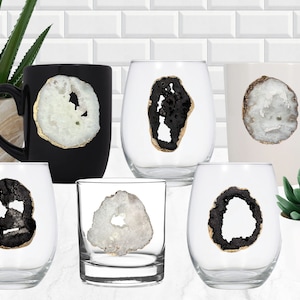 Geode Becher, Weinglas, Whiskyglas - Weißes Achatglas / Geode Whiskyglas / Druzy Weinglas / Schwarzer Kristallbecher / Edelstein-Felsenglas