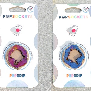 Skimrande sjöjungfrulila eller safirblå geode-popsocket - Druzy popsocket / agat-popsocket / kristall-popsocket / ädelstens-popsocket