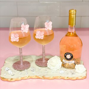 Pink Flowers Rhinestone Wine Glasses -Glam Wine Glass / Diamond Wine Glass / Flower Wine Glass / Bling Wine Glass / Pink Wine Glass / Floral