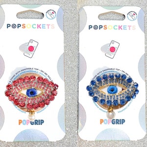 Roze of blauwe Strass Evil Eye Popsocket - Strass Popsocket / Pink Evil Eye / Blue Evil Eye Phone Grip / Pearl Evil Eye / Beaded Eye