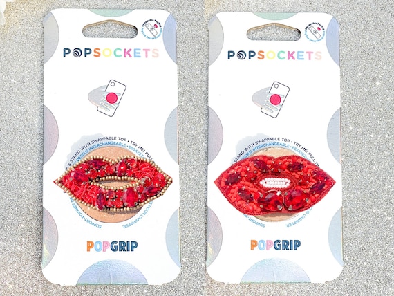 Beaded and Rhinestone Red Lips Popsocket Lips Popsocket