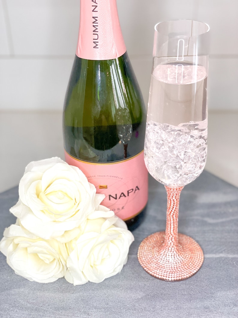 Rose Gold Rhinestone Champagne Glasses Glam Champagne Glass Etsy