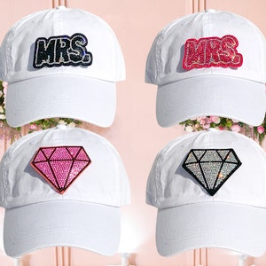 Rhinestone Bride High Ponytail Baseball Hat - Bling Mrs Hat / Silver Bride Hat / Bachelorette Hat / Honeymoon Hat / Pink Diamond Bridal Cap