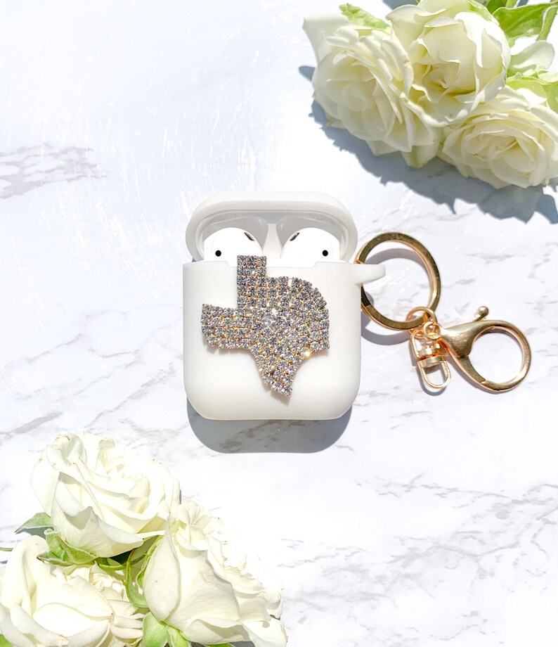 Customize Your Case Color! Rhinestone Crystal Texas AirPods Case with Clasp Keychain