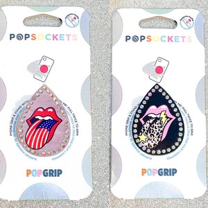 Rhinestone Rock and Roll Tongue Popsocket - Tongue Phone Grip / Rhinestone Popsocket / Pink Leopard Phone Grip / American Flag Phone Grip