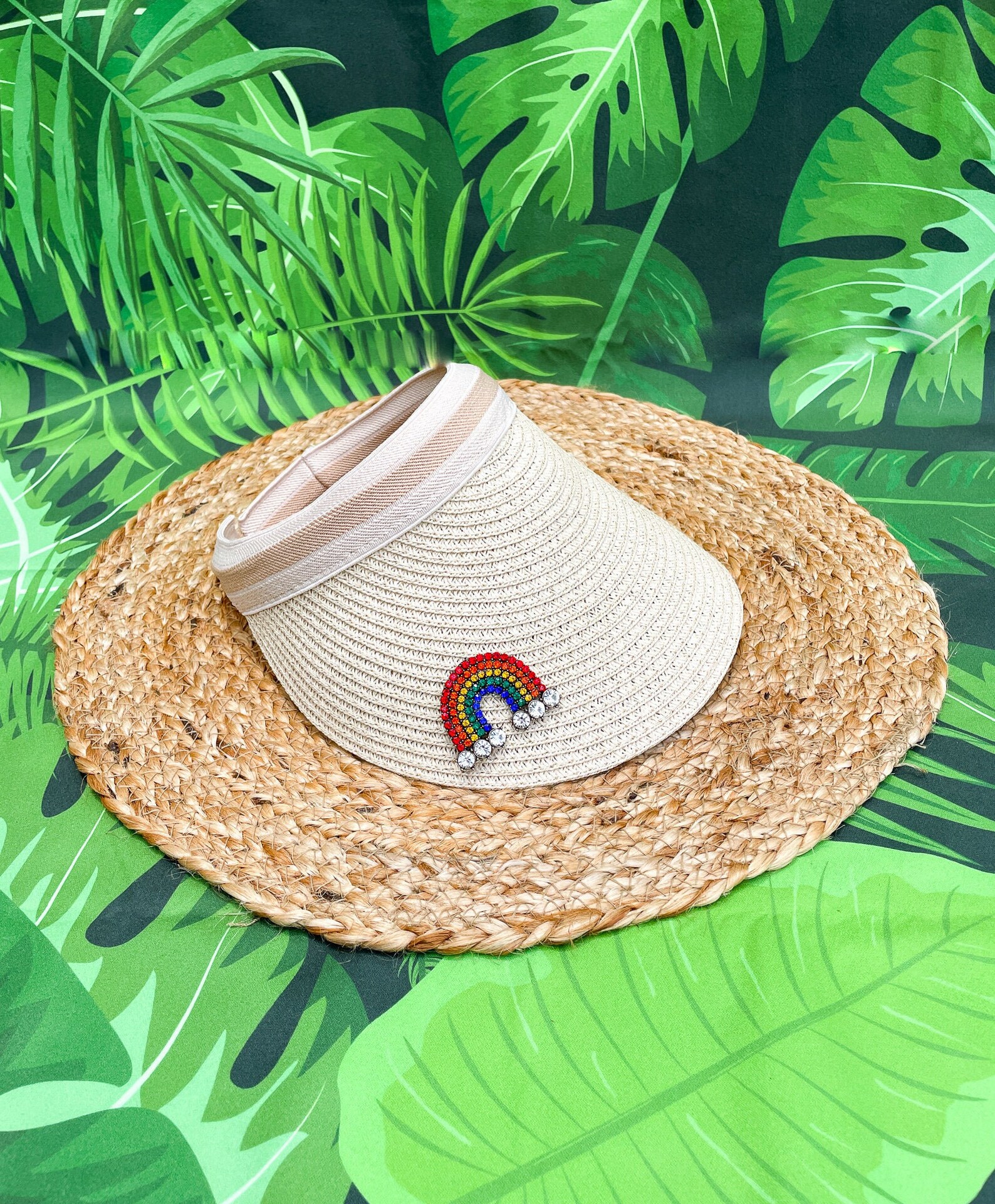 Rhinestone Rainbow Visor Visors Available in Tan and Black Etsy