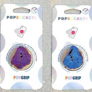 Skimrande sjöjungfrulila eller safirblå geode-popsocket - Druzy popsocket / agat-popsocket / kristall-popsocket / ädelstens-popsocket