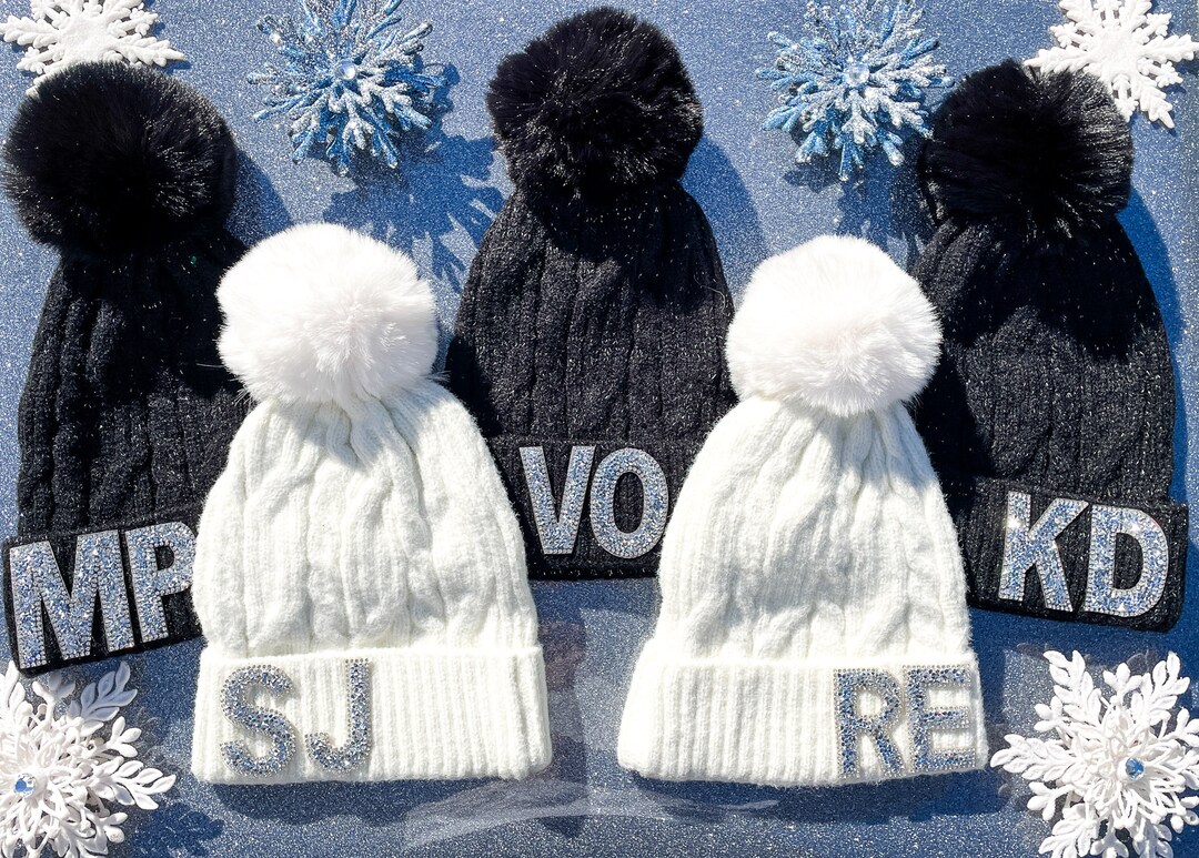 Custom Rhinestone Monogram Beanie - Ski Beanie / Fur Beanie / Knit ...