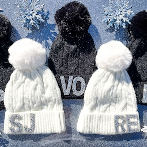 Custom Rhinestone Monogram Beanie - Ski Beanie / Fur Beanie / Knit Beanie /  Name Beanie /  Bling Initial Beanie / Winter Hat / Monogram Hat