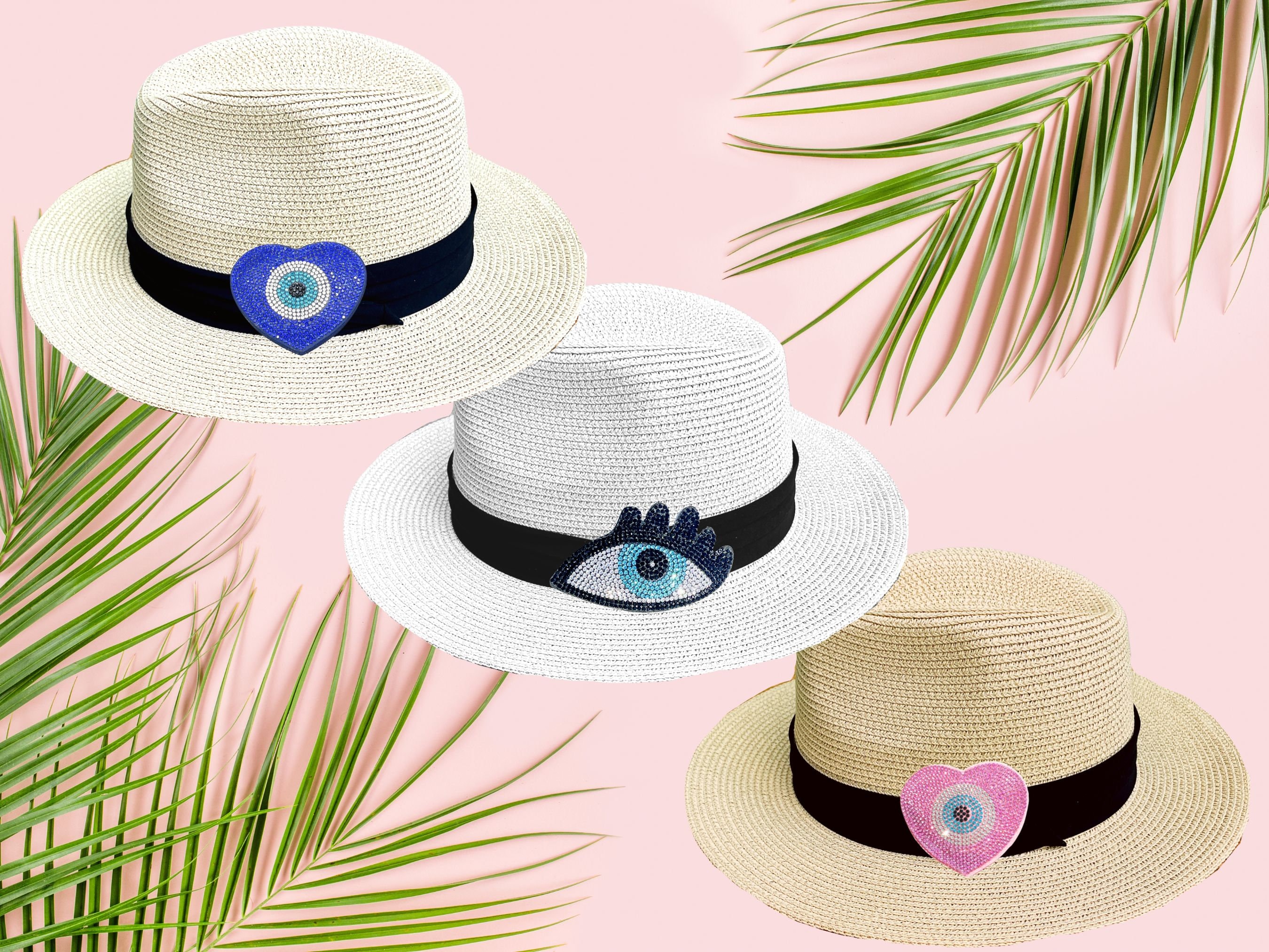 Handmade Panama hat with evil eye Evil Eye Hand Painted Unisex Panama Hat - Etsy main image 3