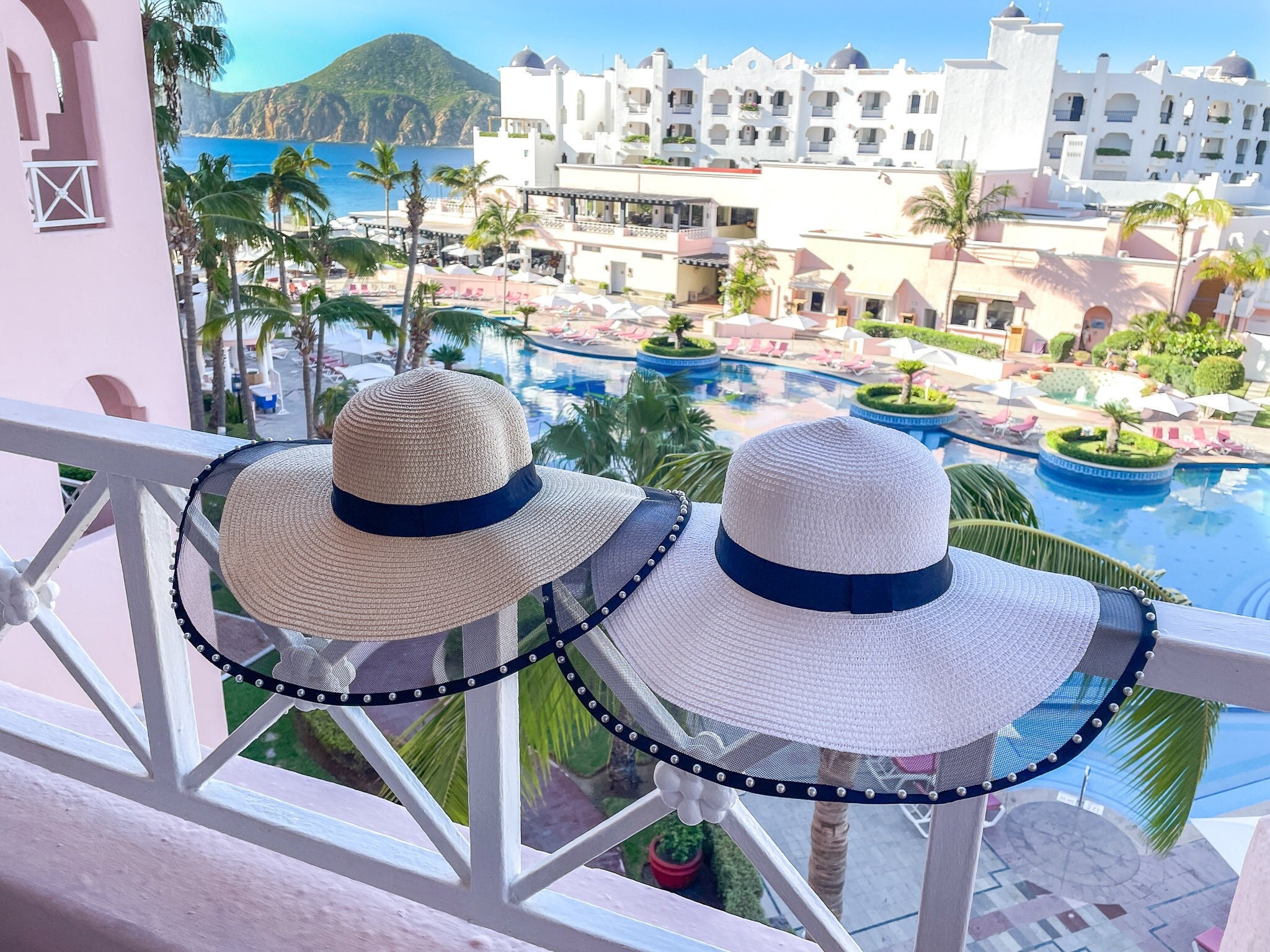 Pearl Trim Straw Floppy Hat: Classy Beach Vacation Hat - Etsy display picture 1