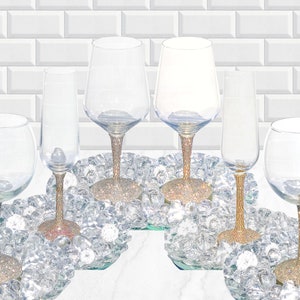 Silver Gold Rhinestone Wine & Champagne Glasses - Glam Wine Glass / Diamond Wine Glass / Gold Wine Glass / Silver Wine Glass / Bling Glass