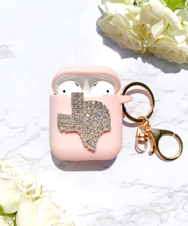 Customize Your Case Color! Rhinestone Crystal Texas AirPods Case with Clasp Keychain