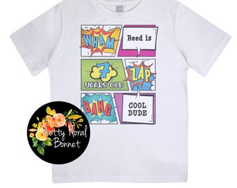 T-shirt di compleanno personalizzata per fumetti bambini