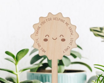 Thank You For Helping Me Grow Personalised Teacher Gift - Plant Marker / Flower Tag / Bouquet Message -  End Of School Term Christmas Gift