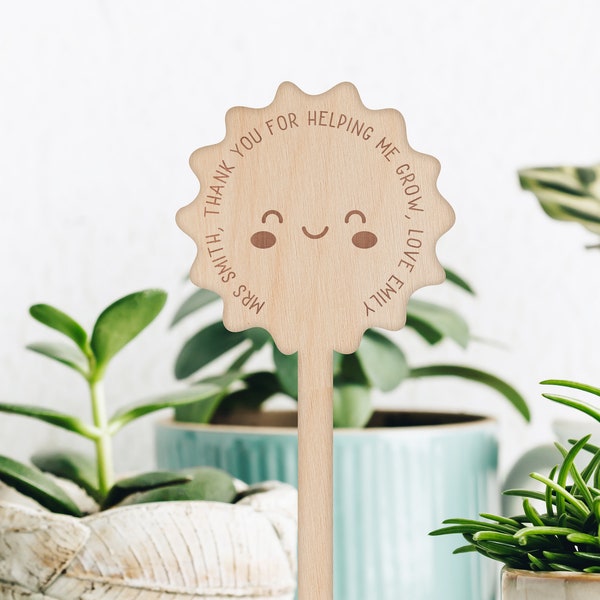 Thank You For Helping Me Grow Personalised Teacher Gift - Plant Marker / Flower Tag / Bouquet Message -  End Of School Term Christmas Gift