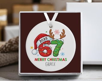 Personalised Six Seven Christmas Tree Ornament - 67 Decoration - 6 7 Bauble in Gift Box - Kids, Tweens & Teens Stocking Filler 2025