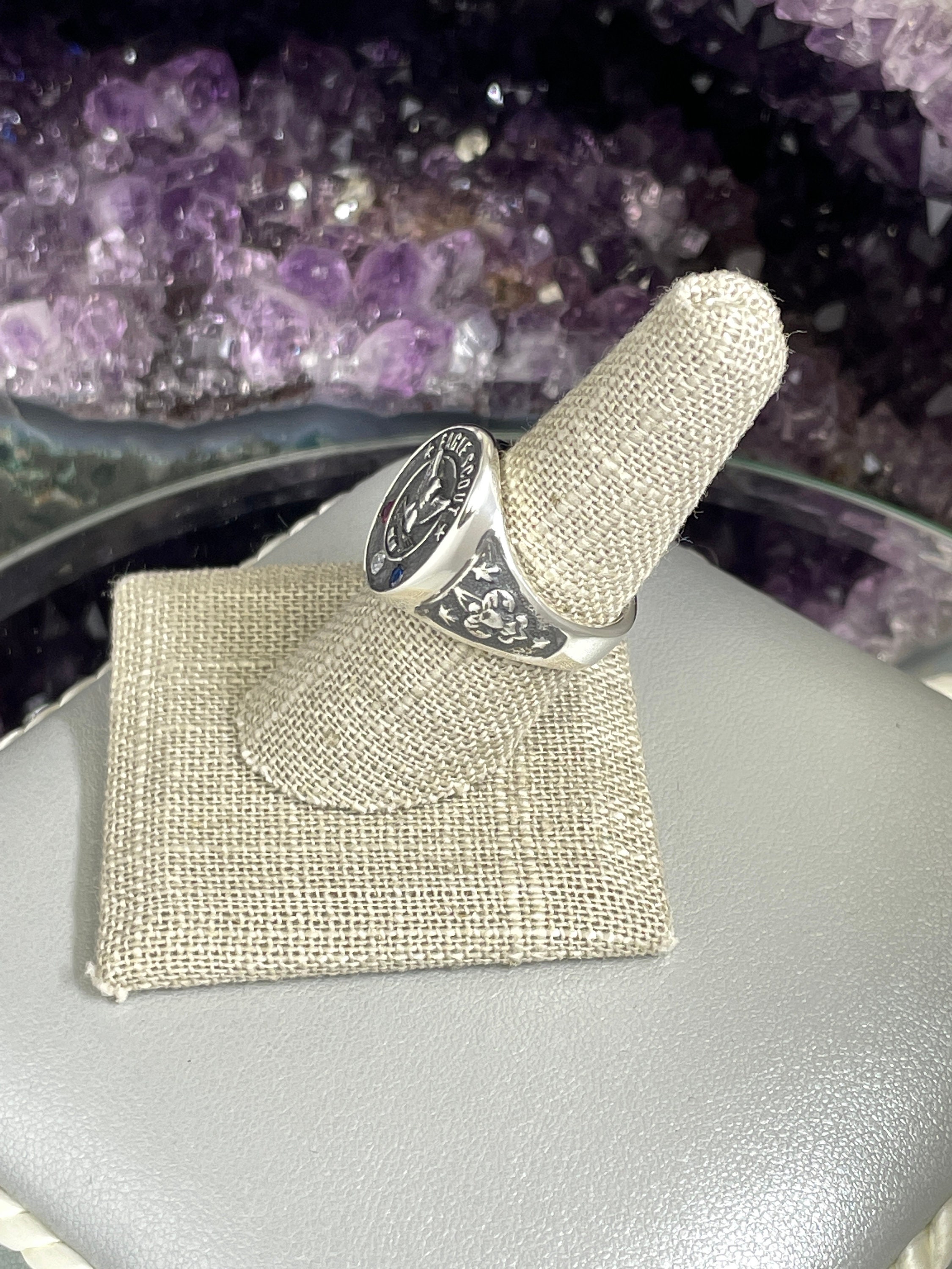 Custom Made eagle Scout Ring in Solid Sterling Silver With Gem Stones ...