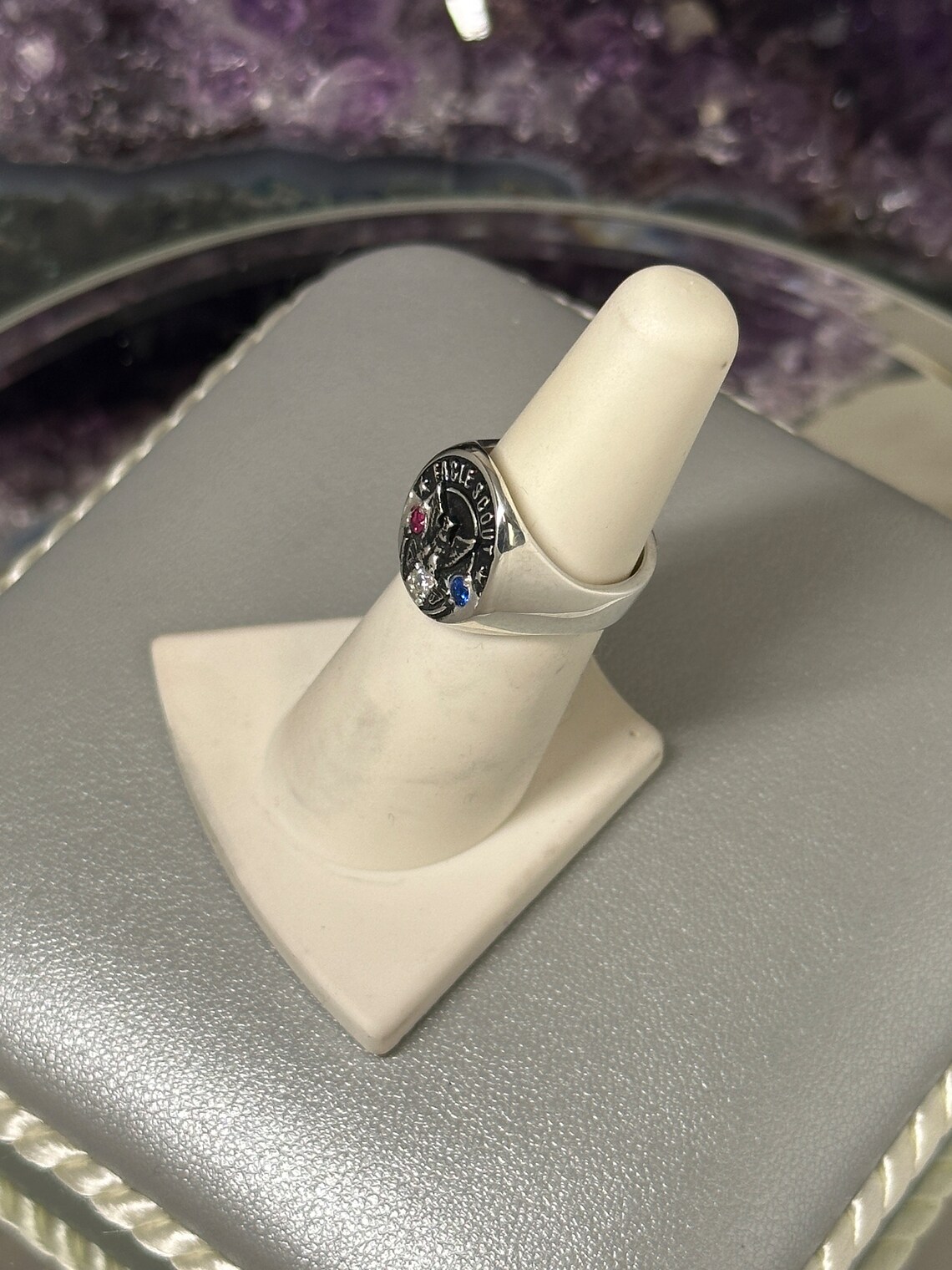 Small Custom Eagle Scout Ring in Solid .925 Sterling Silver With ...