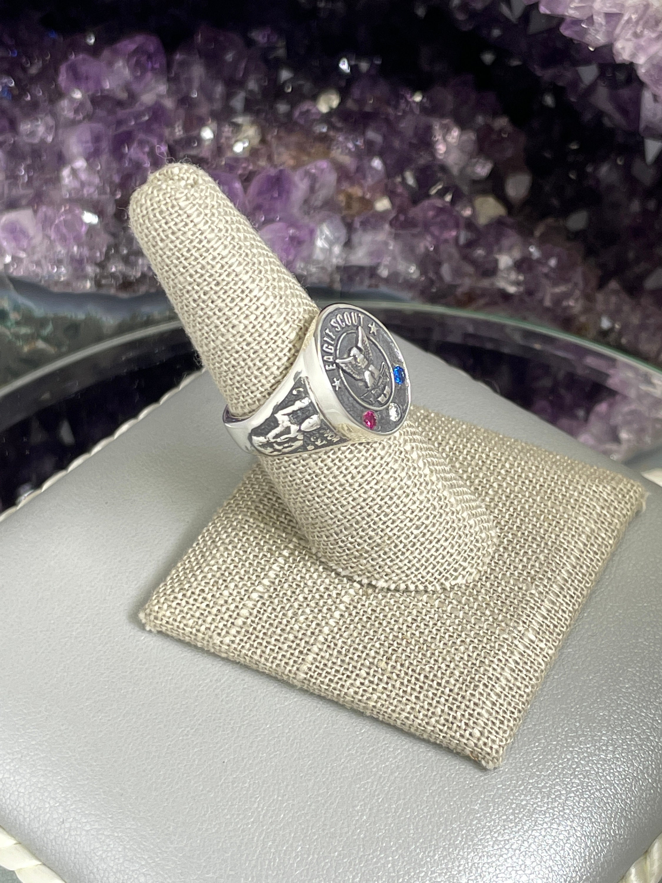 Custom Made eagle Scout Ring in Solid Sterling Silver With Gem Stones ...