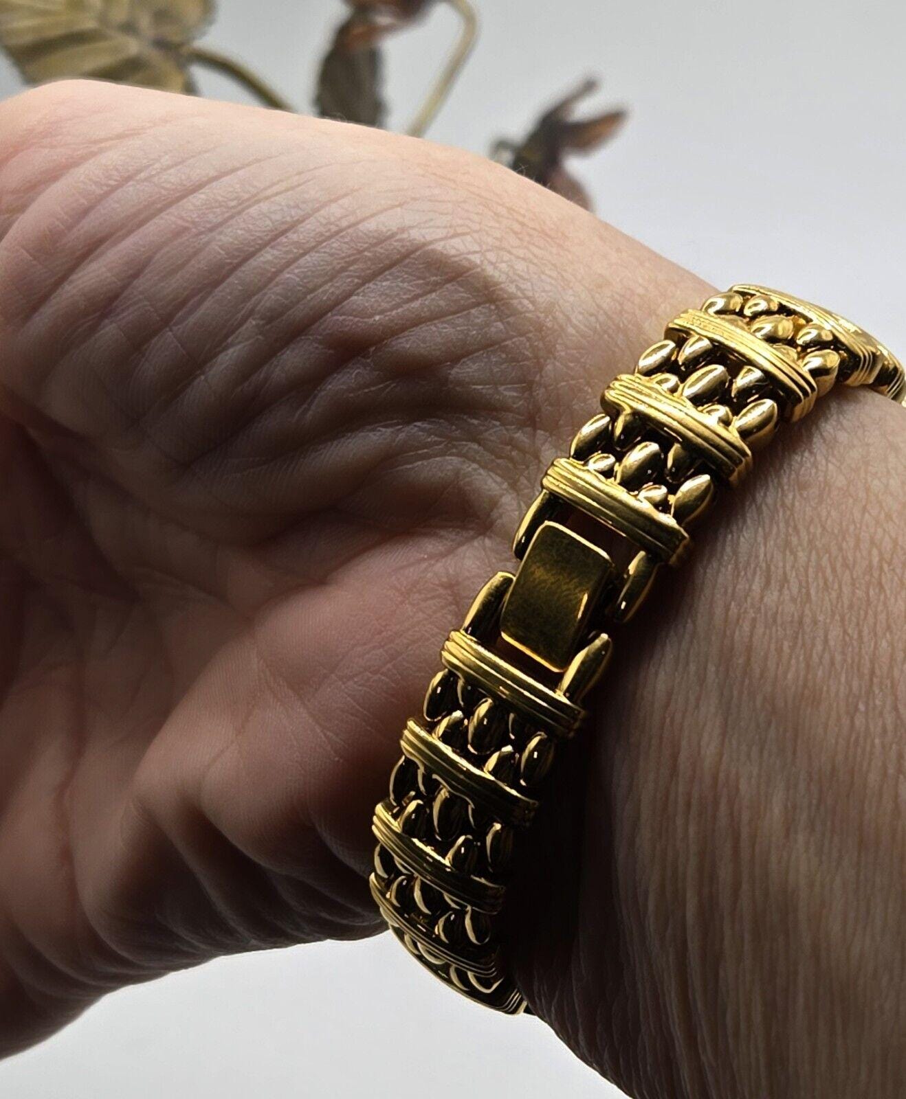 RARE Vtg Citizen Gold Diamond Bezel Mother-of-Pearl Panther Link Bracelet Watch Vtg Citizen Gold Plated Diamond Mother-of-pearl Panther Link  main image 4