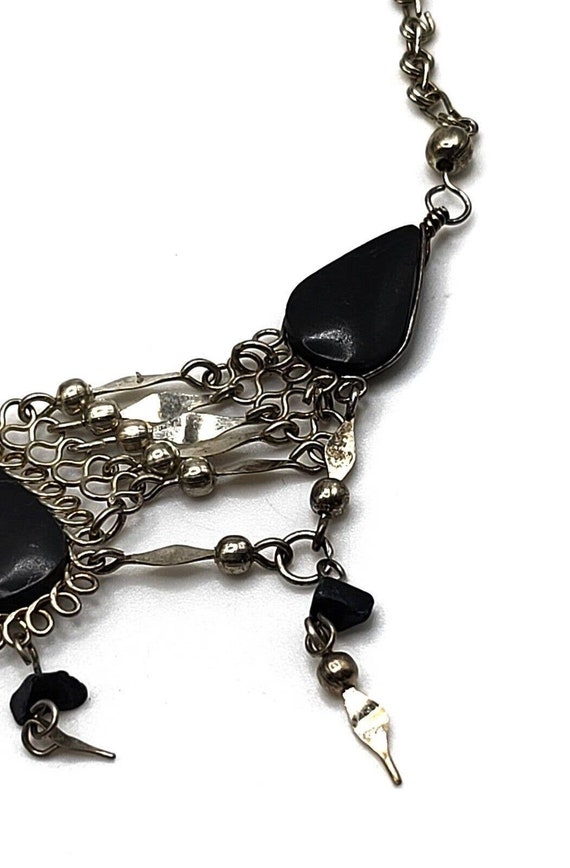 Vintage Peruvian Style Necklace Black Silver Tone… - image 5