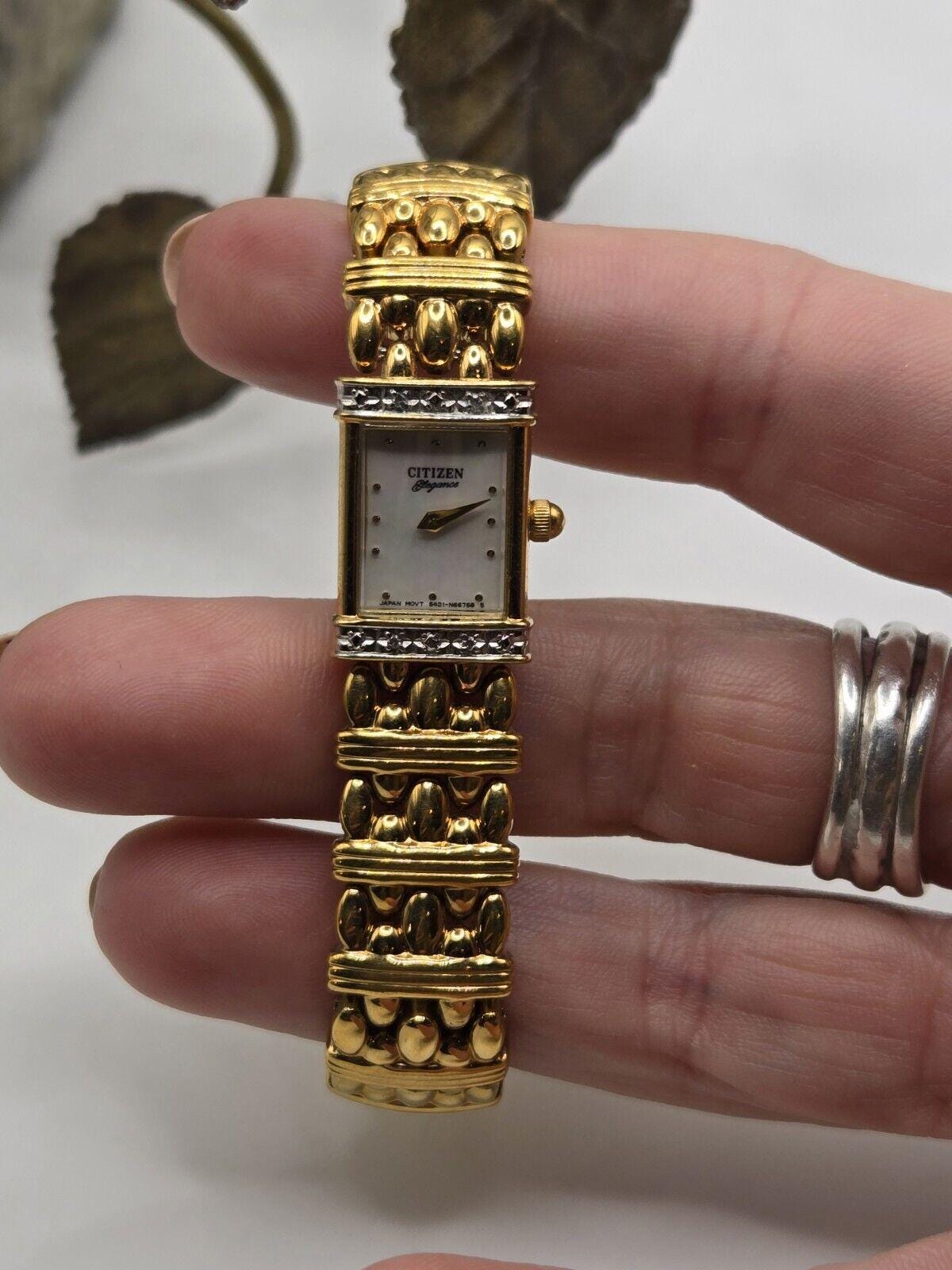 Vtg Citizen Gold Plated Diamond Mother-of-pearl Panther Link  display picture 1