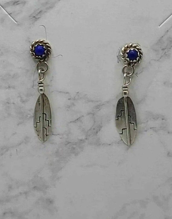 Vintage Sterling Silver Blue Lapis Feather Southwe