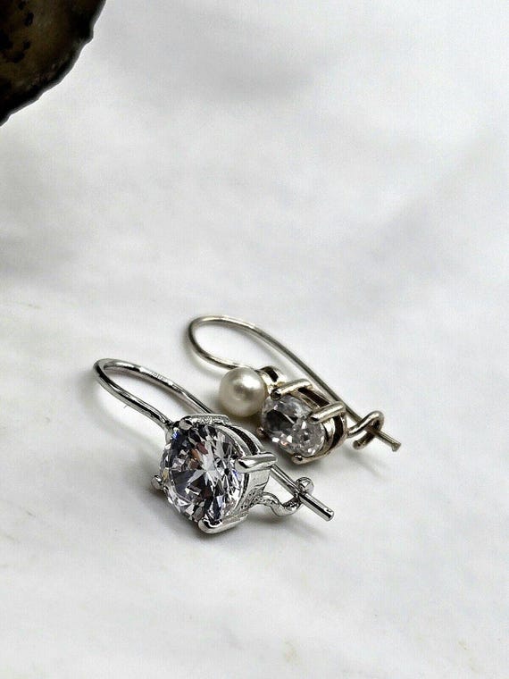 925 Sterling Silver Pearl & CZ Leverback Earrings - 6mm Continental Wire - UK Made Birthday Gift