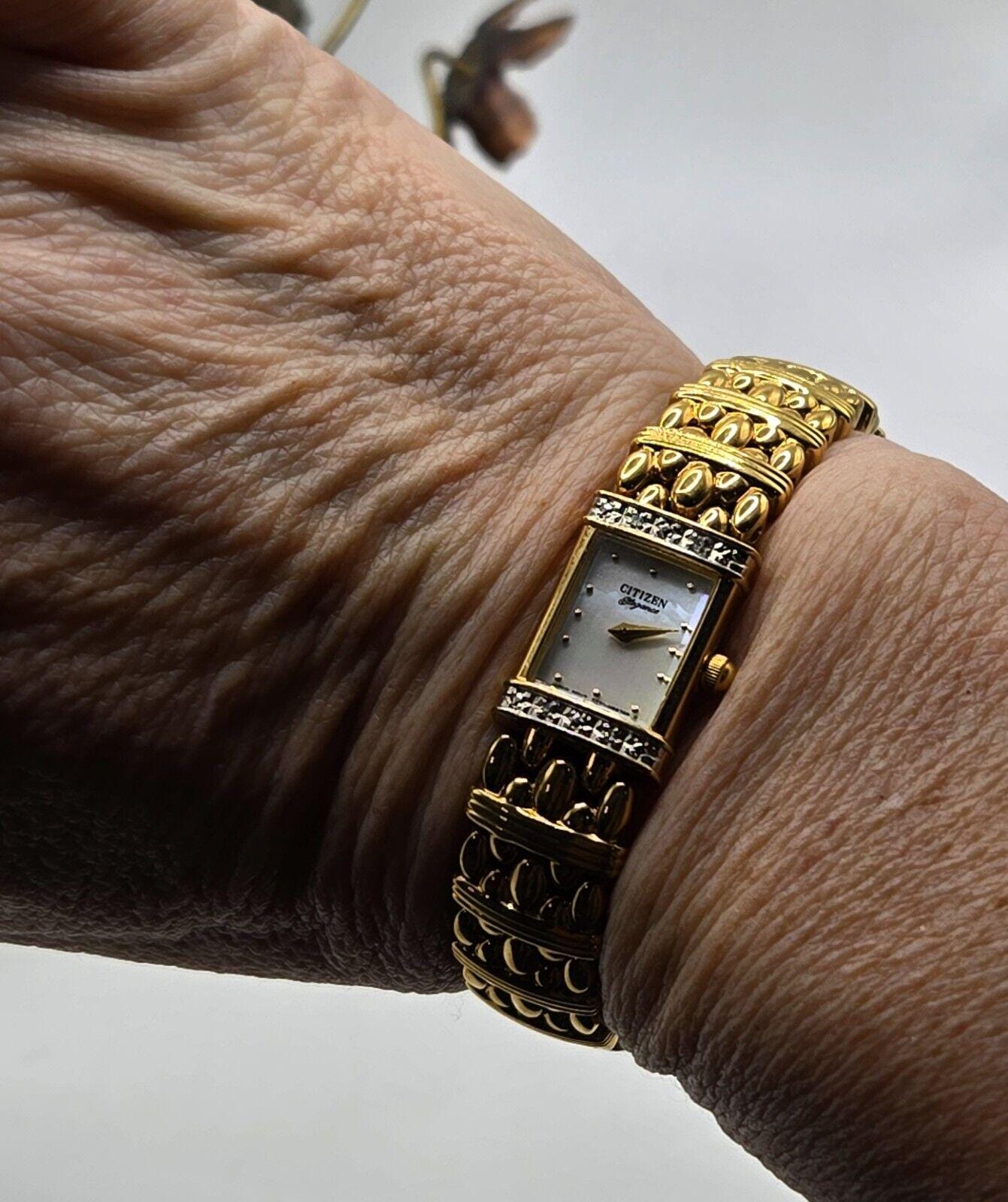 Vtg Citizen Gold Plated Diamond Mother-of-pearl Panther Link 
