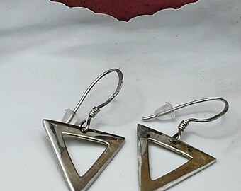 Vintage Sterling Silver Minimalist Triangle Dangle Drop Earrings