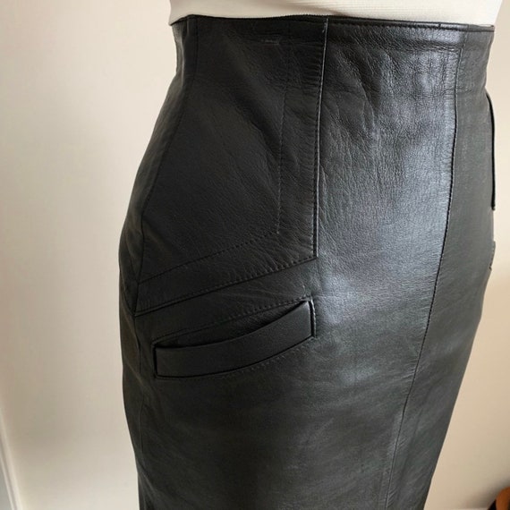 Black Genuine Leather Pencil Skirt - image 4